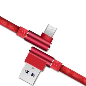 Grosir kabel pengisi daya USB mikro Tipe C Data pengisian cepat kepang nilon 90 derajat 1 2 3m untuk Samsung iPhone