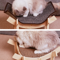 SUREWALHOME Lit hamac surélevé pour chat en bois, avec un lit moelleux et chaud, meuble pour chat en bois compatible avec un tapis à gratter pour chat