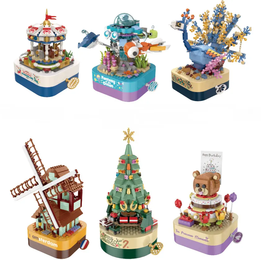 Music box JK1302 Christmas tree spinning music box New Year gift building blocks Children Toys