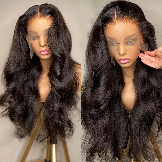 Волнистые перуанские натуральные волосы Hd 360 кружевные фронтальные парики из натуральных волос на фронтальной сетке дешевые парики из натуральных волос для черных женщин