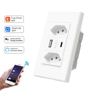 Brazil Wifi Smart Socket Plug Outlet with usb port and type c port Tuya Smart Remote Control socket with usb and type c port