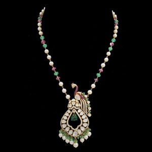 14k Gold Handmade Peacock Kundan Polki <b>Necklace</b> Pearl Beaded Bridal Stone Ethnic <b>Statement</b> Minimalist Jewelry For Women - Product Image 1