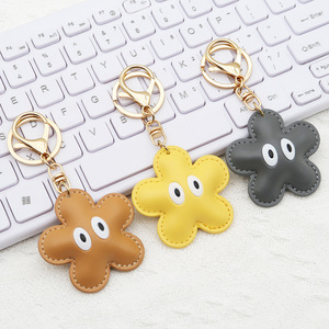 Cute Cartoon Big Eyes Flower Key Chain Creative PU Leather Gift Car Key Ring Women Bag Charms Designer Leather Luxury Keychains - Product Image 3