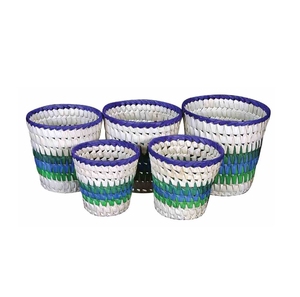 Cestas de Almacenamiento de Mimbre Tejidas a Mano, Tamaño Personalizado, Estilo Bohemio Redondo, Color Blanco, Azul, Verde, Multicolor, Organizadores de Fibra Vegetal - Product Image 1