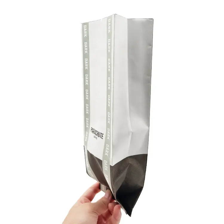 Tas biji kopi segel delapan sisi kustom 4 sisi kemasan kertas Kraft tas kopi 250gr dengan kantong Foil aluminium untuk paket teh