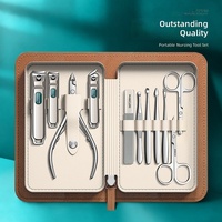 Maniküre-Pediküre-Set Nagelknipser-Kit Eingewachsene Zehennagelschere Nagelhautschieber Nagelfeile Hornhautentferner Lederetui für Geschenk und Reise