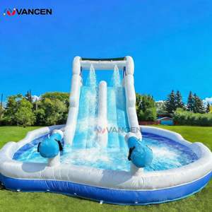 Parc aquatique gonflable double avec toboggan, <span class=keywords><strong>piscine</strong></span> à jets d'eau et mur d'escalade, structure aquatique gonflable Oxford avec souffleur <span class=keywords><strong>pour</strong></span> le plaisir familial - Product Image 1