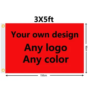 Promotional Custom Personalized Design 3*5FT 100D 110gsm 130gsm Polyester Satin Single Double Sided Flag