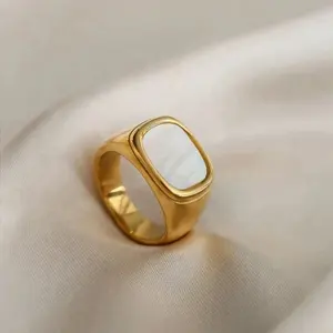 Bague de mariage en acier inoxydable, anneau blanc, rectangle, plaqué sous vide, en or 18 carats, 6mm
