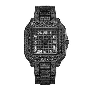 Reloj de Lujo para Hombre, Estilo Hip-Hop, con Incrustaciones de Diamantes, Números Romanos Cuadrados, Movimiento de Cuarzo, Día/Fecha, Fase Lunar - Product Image 1