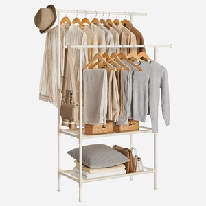 SONGMICS – support à vêtements en métal blanc, <span class=keywords><strong>avec</strong></span> 2 Rails de suspension et 2 étagères de rangement - Product Image 1