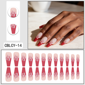 Lot de 24 <span class=keywords><strong>faux</strong></span> <span class=keywords><strong>ongles</strong></span> rouges ballerine à presser, motif flamme, en ABS, pré-dessinés - Product Image 5