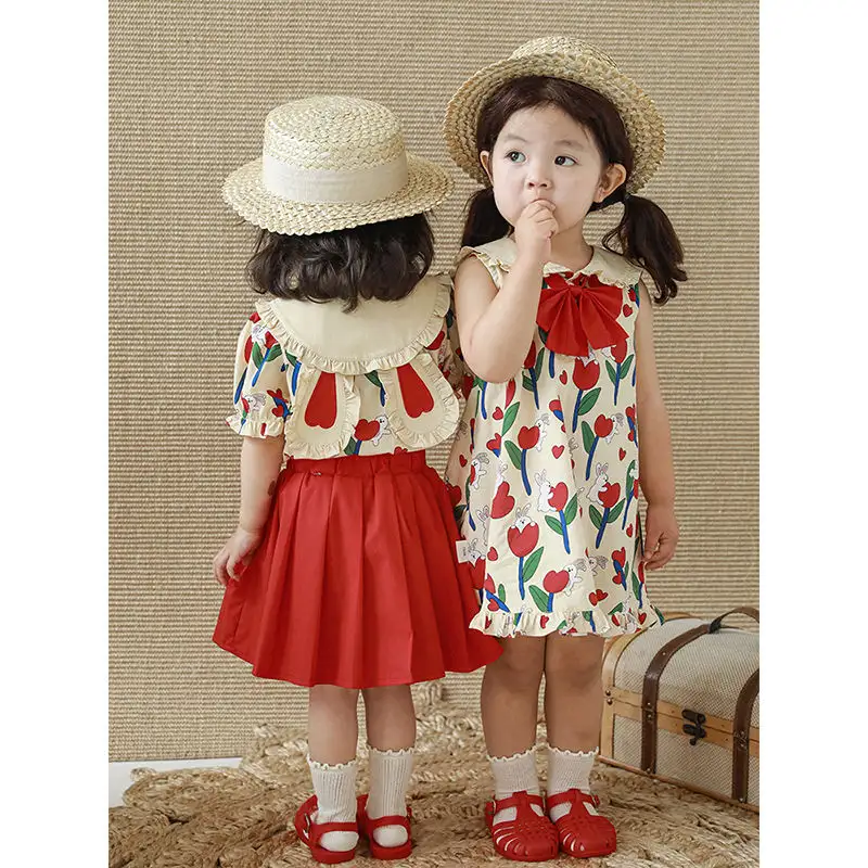 YOEHYAUL फ्लोरल स्वीट सॉफ्ट कॉटन किड्स समर ड्रेस लड़कियों के लिए 2 साल की बेबी गर्ल ड्रेस बो गर्ल स्कर्ट और टॉप सेट के साथ