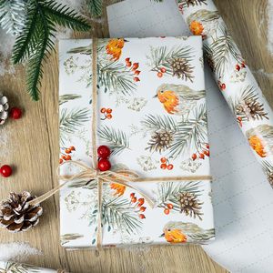 Maypluss Christmas <b>Wrapping</b> <b>Paper</b> 17 In X 33 Ft Watercolor Bird Pinecone Design Eco Friendly Gift Wrap For Holiday Craft - Product Image 3