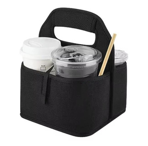 Portavasos Portátil Reutilizable para 4 Tazas de Café, Aislado, de Tela de Poliéster y PEVA, con Asa y Organizador para Uso en la Playa - Product Image 1