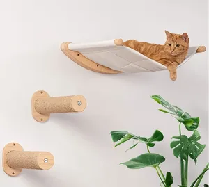 Haute qualité fait à la main en bois chat hamac escalade mural étagère perchoirs ensemble chat étagère mur bambou chat étagères murales - Product Image 1
