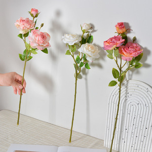 Arrangement floral artificiel en soie, Rose Fleurie, branche unique multi-têtes, bords brûlés faits main - Product Image 3