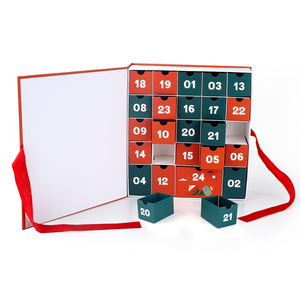 Calendario rojo personalizado de lujo para niños, caja de regalo de papel de comida de Chocolate, Navidad, 25 cajones, calendario de adviento con logotipo - Product Image 1