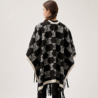 Jacquard Lettre Couverture Châles Pashmina Châle Dames Ouvert Avant Noir Longue Écharpe avec Frange Chaud Pashmina Écharpe