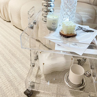 Chariot de bar roulant moderne extensible en acrylique transparent avec poignées et roulettes, table basse, mobilier de maison, mobilier de salon, vente en gros