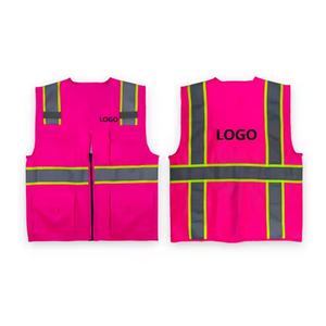 เสื้อกั๊กนิรภัยสะท้อนแสงสีแดงเรืองแสงแบบปรับได้พร้อมกระเป๋าซิปแบบกำหนดเอง - Product Image 1