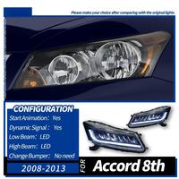 2008-2012 8th Gen for Honda Accord G8 Modified Headlight Assembly, Wing Style LED DRL, Sequential Turn Signal, 12V 30W