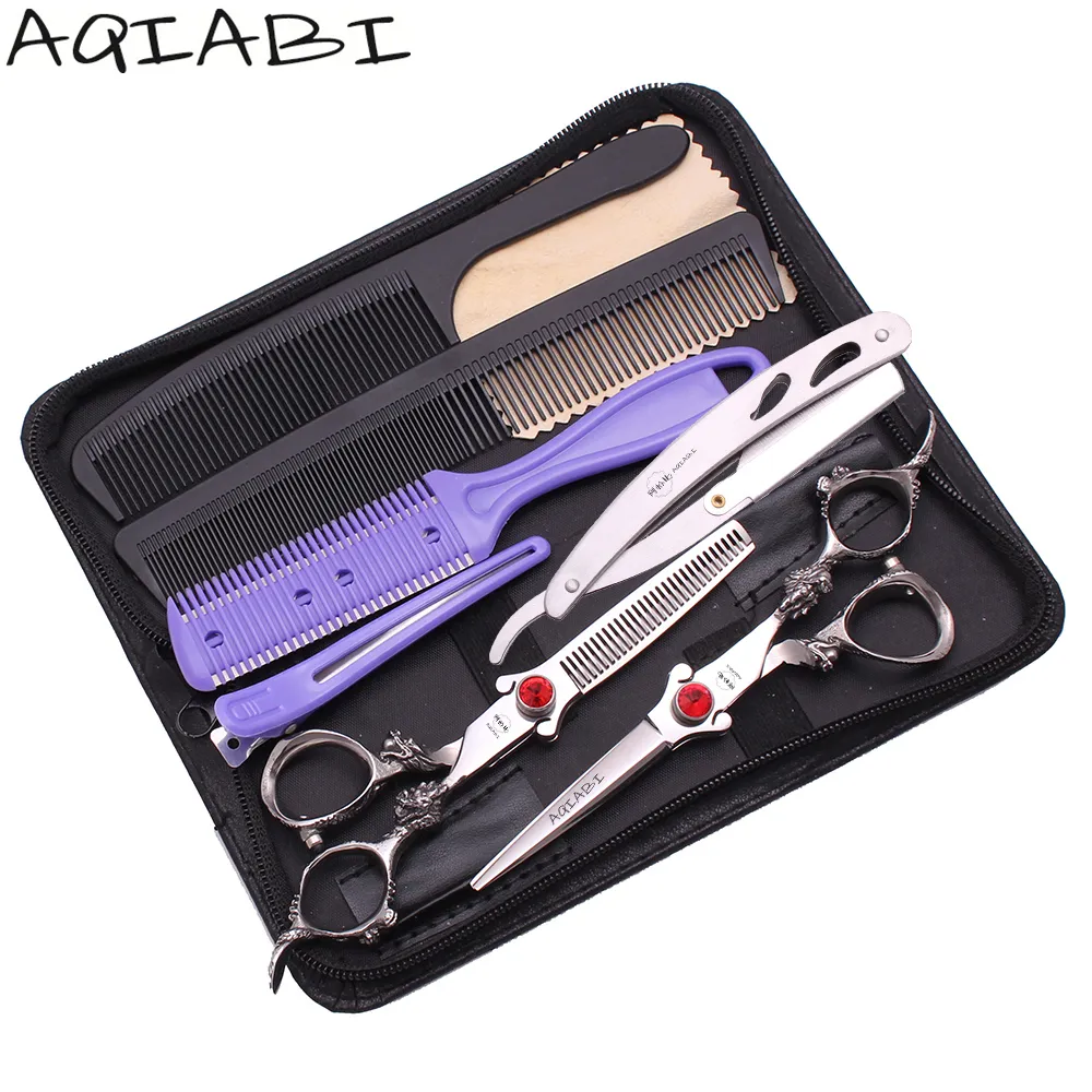 Kapper Schaar 5.5 "6" Japan 440C Aqiabi Brand Haar Knippen Schaar Dunner Schaar Haar Scharen Set Voeg Case a9007 Haircut Kit