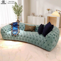 Nouvelle tendance, canapé de salon de luxe 3 places, capitonné, indigo, tissu nubuck, canapé de salon de haute qualité