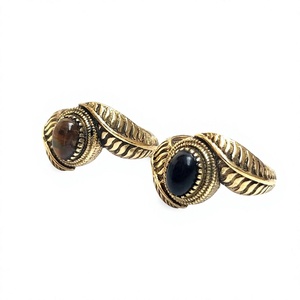 Bague en pierre de laiton Design Two Life pour femmes Bagues en œil de tigre naturel avec bijoux en pierre de laiton Bagues naturelles faites à la main - Product Image 3