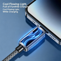 Kabel Pengisi Daya Cepat 27W PD USB C ke Lightning dengan Lampu LED Aliran Logam Seng, Kabel Charger Nilon Terjalin untuk iPhone, Logo Dapat Disesuaikan