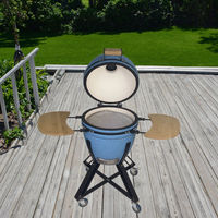 Barbecue au charbon de bois en céramique Kamado de 22 pouces, four extérieur avec étagères latérales et support roulant