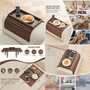 Plateau de canapé portable en bambou à un seul niveau avec support de rangement pliable et porte-gobelet pour <span class=keywords><strong>la</strong></span> vaisselle, les aliments et les outils de salon - Product Image 2