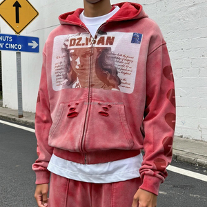 Sudaderas con cremallera de algodón de primavera personalizadas, sudaderas con capucha de felpa francesa unisex, ropa de calle desgastada, sudadera con cremallera y lavado ácido - Product Image 1