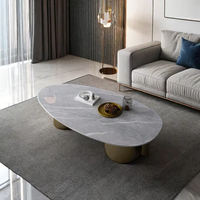 Table basse en marbre, table basse ovale ronde en acier inoxydable, table basse de luxe avec miroir