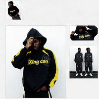Fabricant de vêtements, survêtement basique 100% coton avec impression sérigraphique et empiècements color block, tenue de sport personnalisable