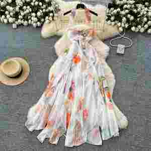 Vestido Midi Casual de Verano 2025 Estilo Y2K con Cuello Halter Asimétrico y Volantes de Encaje para Mujer - Product Image 1