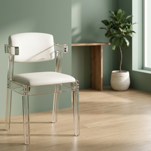 Chaise de salon moderne en acrylique avec coussin blanc, dossier solide, design minimaliste, mobilier de maison - Product Image 3