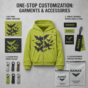 Sudadera con capucha para hombre, con cremallera completa, diseño gráfico de murciélago vintage personalizado, estampado desgastado, estilo urbano oversize, forro polar de alto gramaje - Product Image 3
