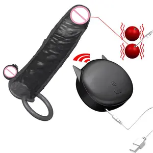 Popular Silicone Homens Vibrando Controle Remoto Sem Fio Do Pênis Vibrador Manga Preservativos Ampliação Do Pênis Manga Para Homens