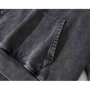 Sudadera con Capucha de Alto Gramaje Pulóver Vintage Lavado Ácido Oversize para Hombre de Algodón Negro Lavado a la Piedra Ácido Sudaderas de Alto Gramaje - Product Image 4
