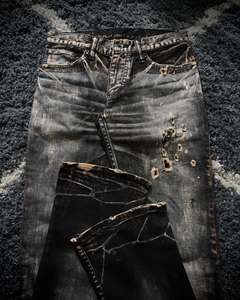 Celana Denim Pria jins ketat, celana Denim Flare, celana jins robek, celana jins tangan kotor, dilapisi lilin kotor, celana jins pria standar pabrik kustom - Product Image 3