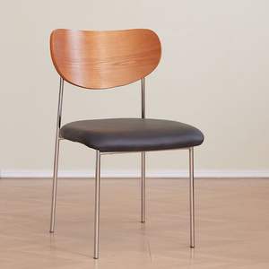 Modern Wooden <b>Backrest</b> Chair With Black Seat And Metal Legs For Living Room Or Dining Space - Product Image 1