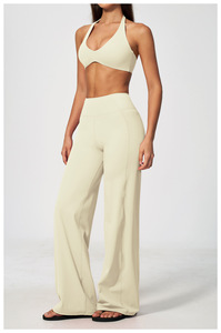 Ensemble décontracté 2 pièces pour femme : Haut court dos nu sans manches et pantalon large taille haute rayé bleu marine en maille respirante pleine longueur - Product Image 6