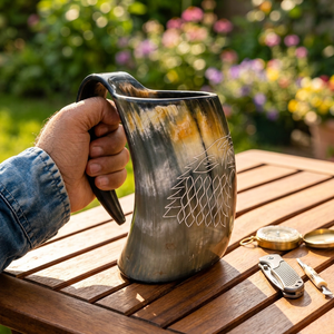 Cuerno Vikingo Pulido Hecho a Mano, Taza de Cuerno de Búfalo para Cerveza, Sidra, Vino, Uso en Fiestas Medievales, Bares y Festivales, Logotipo Personalizado FAIZA CRAFT - Product Image 1