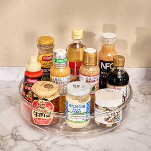 Étagère à épices <span class=keywords><strong>rotative</strong></span> de <span class=keywords><strong>cuisine</strong></span> exquise Transparent rond PET et boîte de rangement d'assaisonnement en plastique porte-accessoires - Product Image 2