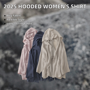 Camisa Casual de Manga Larga con Capucha y Tirantes para Mujer, Otoño 2025, Nueva, con Borlas, Transpirable, Simple, Hombros Caídos, Color Sólido, Prenda Exterior de Poliéster - Product Image 2