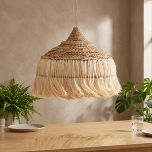 Luxurious Mediterranean Style Pendant Lamp Water Hyacinth Tassels Bottom Latest Design for Home Living Room <b>Lighting</b> - Product Image 3