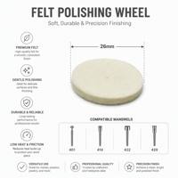 Roue de polissage en feutre de 26 mm, 6 pièces/ensemble, pour le finissage des surfaces en métal, plastique, verre, céramique et pierre