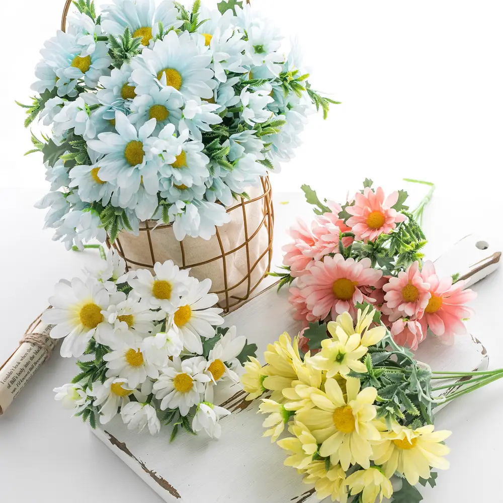 Ramo de girasoles artificiales, flores artificiales de seda, 5 cabezas, planta de flores para decoraciones de mesa para boda, fiesta, hogar