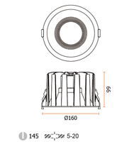 Plafonnier LED COB étanche IP65, découpe 145 mm, spot encastré 30W 35W, éclairage commercial encastré